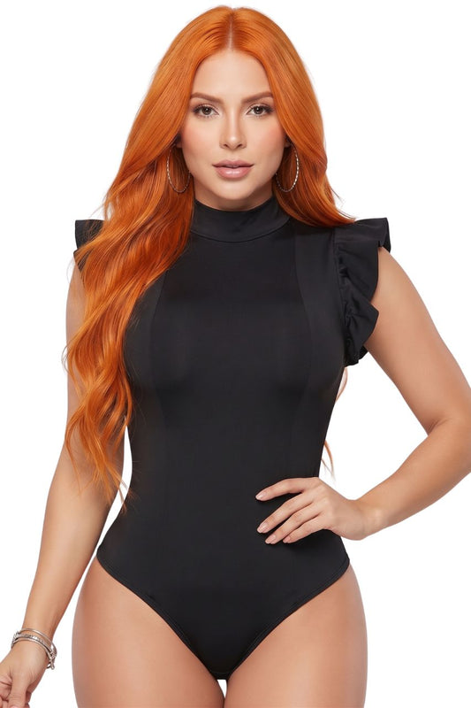 Colombian Black Mock Neck Ruffle Sleeve Body Slimmer 9025