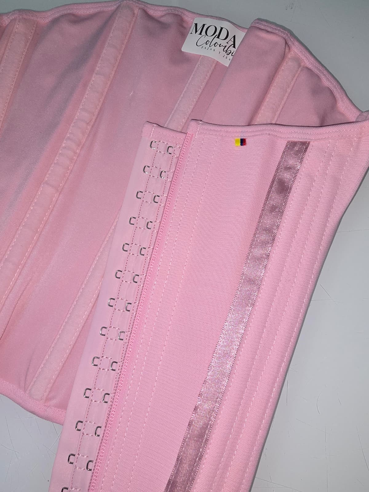 Pink Powernet Waist Trainer Girdle with Zipper & Hidden Hooks 444A